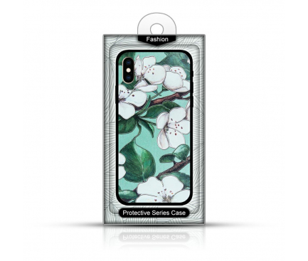 Husa Plastic - TPU OEM 3D Flowers pentru Apple iPhone X / Apple iPhone XS, Verde, Blister 