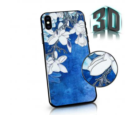 Husa Plastic - TPU OEM 3D Flowers pentru Apple iPhone X / Apple iPhone XS, Albastra, Blister 