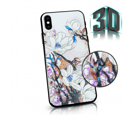 Husa Plastic - TPU OEM 3D Flowers pentru Apple iPhone X / Apple iPhone XS, Alba, Blister 