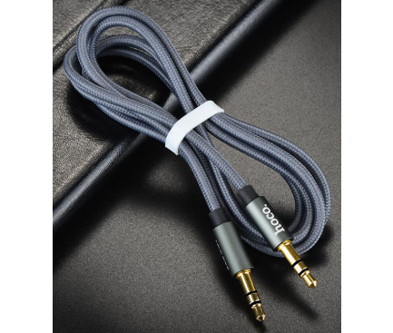 Cablu Audio 3.5 mm la 3.5 mm HOCO AUX UPA03, 1 m, Gri, Blister 
