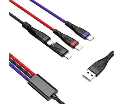 Cablu Date si Incarcare USB la Lightning - USB la MicroUSB - USB la USB Type-C Joyroom S-M377, 1.5 m, Multicolor, Blister 