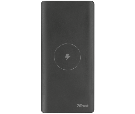 Baterie Externa Powerbank Trust Primo Thin, 8000 mA, 2 x USB, Cu incarcare wireless, Neagra