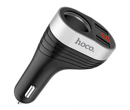 Incarcator Auto USB HOCO Z29 Regal, cu afisaj LED si extensie bricheta auto, 2 X USB, Negru