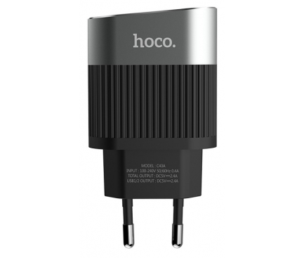 Incarcator Retea USB HOCO C40A cu afisaj LED, 2 X USB, Negru, Blister 
