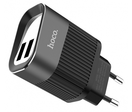 Incarcator Retea USB HOCO C40A cu afisaj LED, 2 X USB, Negru, Blister 