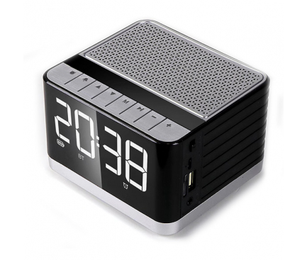 Difuzor Bluetooth OEM P8, cu ceas si radio FM, Negru Argintiu, Blister
