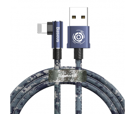 Cablu Incarcare USB la Lightning Baseus Camouflage Mobile Game Elbow, 1 m, Albastru, Blister CALMC-A03 
