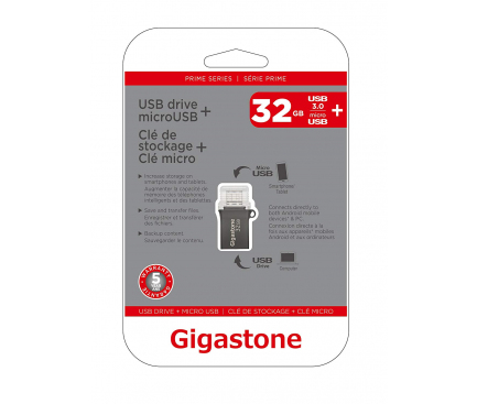 Memorie Externa Gigastone, MicroUSB OTG - USB 3.0, 32Gb, Argintie, Blister 
