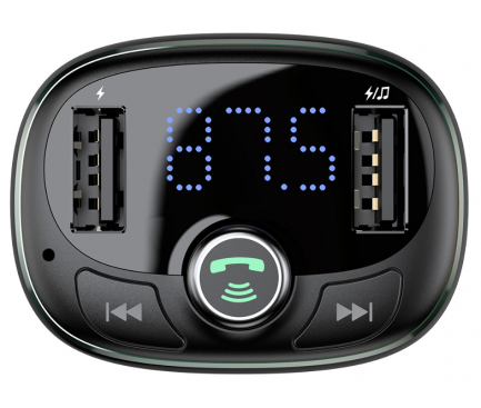 Modulator FM Bluetooth Baseus, MP3 Player, Buton de apel, 2 x USB, Negru, Blister CCALL-TM01