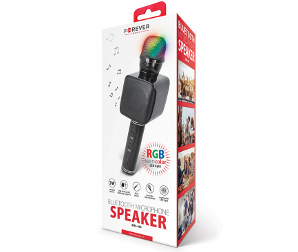 Microfon Karaoke Cu Boxa Bluetooth Forever BMS-400, LED RGB Multicolor,  Negru, Blister 