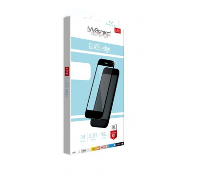 Folie Protectie Ecran MyScreen pentru Huawei P20 Lite, Sticla securizata, Full Face, Full Glue, Neagra, Blister 