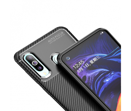 Husa TPU OEM Beetle Carbon Fiber pentru Samsung Galaxy A60, Neagra