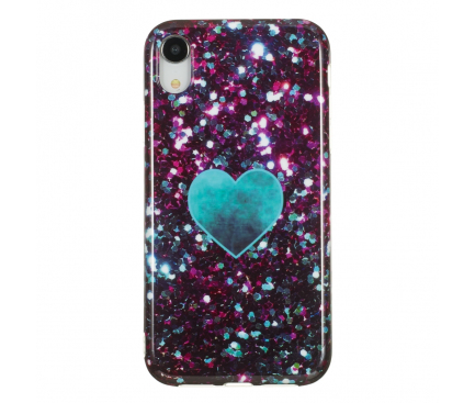 Husa TPU OEM Glitter Green Heart pentru Apple iPhone XR, Multicolor