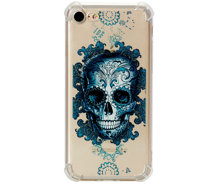 Husa TPU OEM Antisoc Skull pentru Apple iPhone 7 / Apple iPhone 8, Transparenta, Bulk 