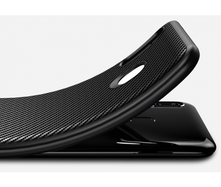 Husa TPU OEM Lewei Carbon Fiber pentru Samsung Galaxy M20, Neagra