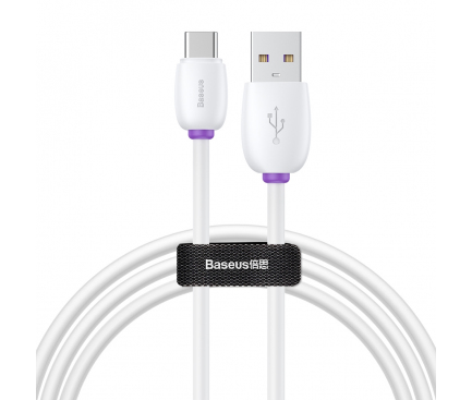 Cablu Date si Incarcare USB la USB Type-C Baseus Purple Ring HW Flash, 1 m, Alb, Blister 