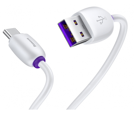 Cablu Date si Incarcare USB la USB Type-C Baseus Purple Ring HW Flash, 1 m, Alb, Blister 