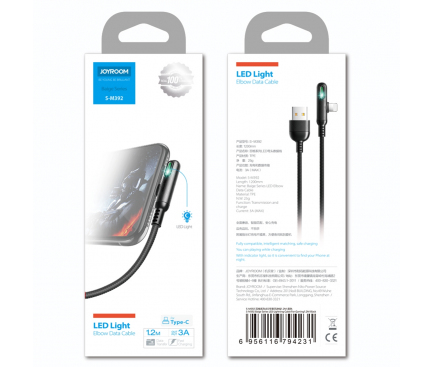 Cablu Date si Incarcare USB la USB Type-C Joyroom S-M392 Baige LED Light Game, 1.2 m, Alb, Blister 
