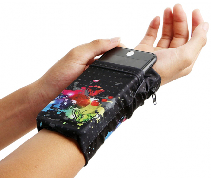 Husa OEM Wrist Pack Color Butterfly pentru Telefon 5.5 inci, Dimensiuni interioare 150 x 70 mm, Multicolor