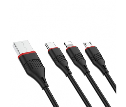 Cablu Incarcare USB la Lightning - USB la MicroUSB - USB la USB Type-C Borofone BX17 Enjoy, 1 m, Negru