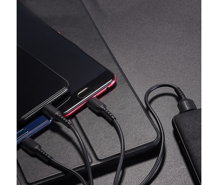 Cablu Incarcare USB la Lightning / MicroUSB / USB Type-C Borofone BX16 Easy, 1 m, Negru