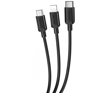 Cablu Incarcare USB la Lightning - USB la MicroUSB - USB la USB Type-C Usams SJ324, 1.2 m, Negru