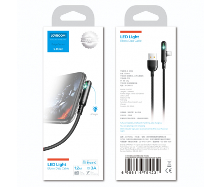Cablu Date si Incarcare USB la Lightning Joyroom S-M392 Baige, cu LED, 1.2 m, Alb, Blister 