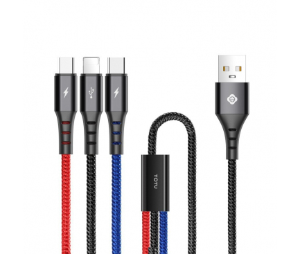 Cablu Incarcare USB la Lightning - USB la MicroUSB - USB la USB Type-C Totu Design B3BB-012 Hard-edged, 1.2 m, Multicolor, Blister 