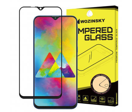 Folie Protectie Ecran WZK pentru Samsung Galaxy M20, Sticla securizata, Full Face, Full Glue, Neagra, Blister 