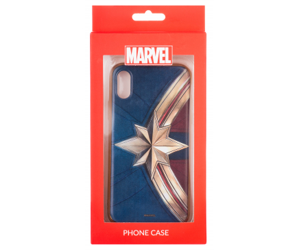 Husa TPU Marvel pentru Apple iPhone X, Captain Marvel 001, Aurie