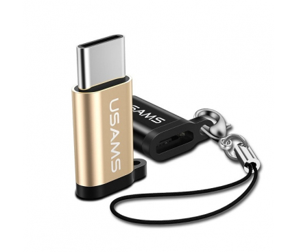 Adaptor Date si Incarcare MicroUSB la USB Type-C Usams SJ153MT02 (US-SJ153), Auriu, Blister 