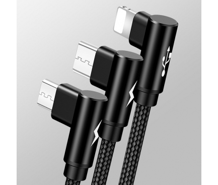Cablu Incarcare USB la Lightning - USB la MicroUSB - USB la USB Type-C Usams 3in1, U10, SJ242USB01 (US-SJ242), 1.2 m, Negru, Blister 
