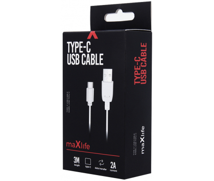 Cablu Date si Incarcare USB la USB Type-C MaXlife 2A, 3 m, Alb