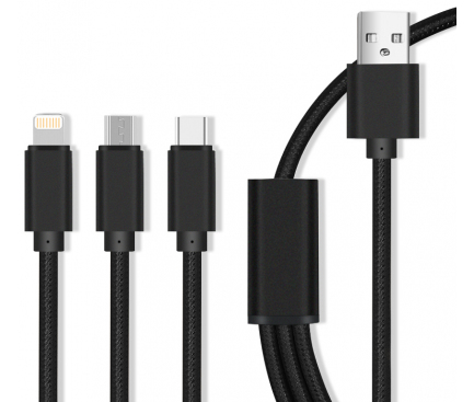 Cablu Incarcare USB la Lightning - USB la MicroUSB - USB la USB Type-C MaXlife 3in1, 2.1A, Negru