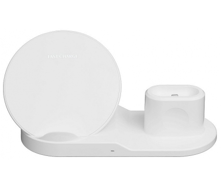 Incarcator Retea Wireless OEM 3in1 pentru Apple iPhone / iWatch / AirPods, 10W, Alb, Blister