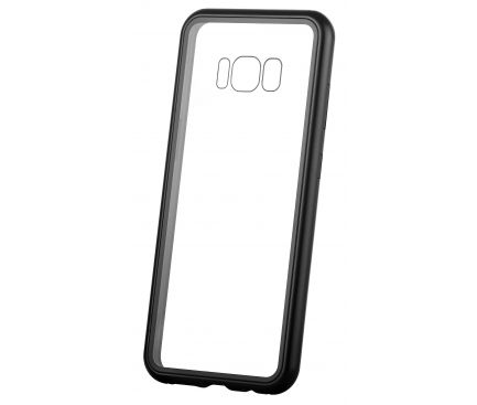 Husa Aluminiu OEM Magneto Frame cu spate din sticla pentru Samsung Galaxy A10 A105, Neagra, Blister 