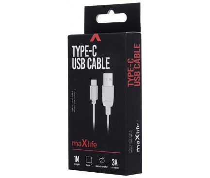 Cablu Date si Incarcare USB la USB Type-C MaXlife 3A, 1 m, Alb