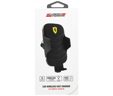Incarcator Auto Wireless Ferrari, Fast Charge, 10W, Senzor IR, Negru, Blister FECCWLPDBL 