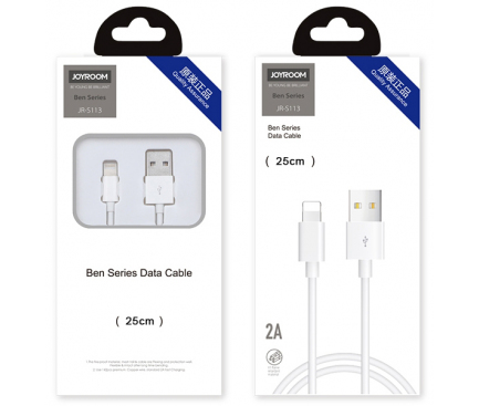 Cablu Date si Incarcare USB la Lightning Joyroom JR-S113, Ben Series, 2A, Quick Charging, 0.25 m, Alb, Blister 