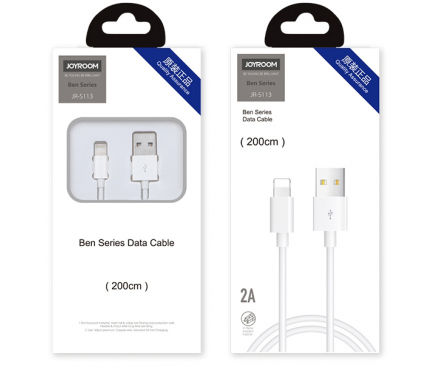 Cablu Date si Incarcare USB la Lightning Joyroom JR-S113, Ben Series, 2A, Quick Charging, 2 m, Alb, Blister 