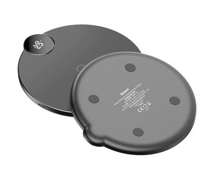 Incarcator Retea Wireless Baseus cu Afisaj LED, Qi + cablu USB 1.2m, Negru, Blister WXSX-01 