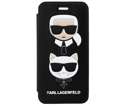 Husa Piele Ecologica - Poliuretan Karl Lagerfeld pentru Apple iPhone 7 / Apple iPhone 8, Karl & Choupette, Neagra KLFLBKI8KICKC