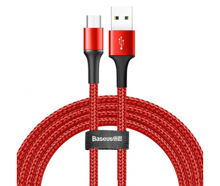 Cablu Date si Incarcare USB la MicroUSB Baseus Halo, 2A, 2 m, Cu LED, Rosu, Blister CAMGH-C09 