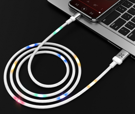 Cablu Date si Incarcare USB la USB Type-C HOCO U63 Spirit, cu LED-uri, 3A, 1.2 m, Alb, Blister 