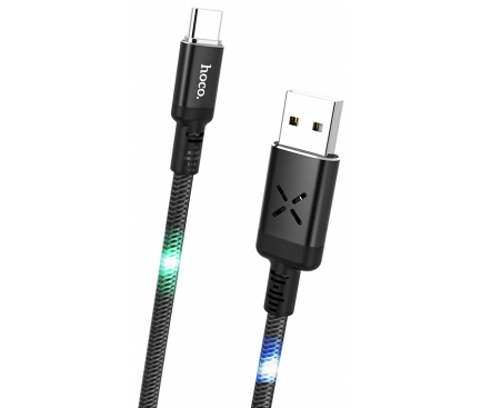 Cablu Date si Incarcare USB la USB Type-C HOCO U63 Spirit, Cu LED-uri, 3A, 1.2 m, Negru, Blister