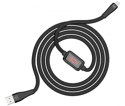 Cablu Date si Incarcare USB la MicroUSB HOCO S4, Afisaj led, 2.4A, 1.2 m, Negru, Blister 