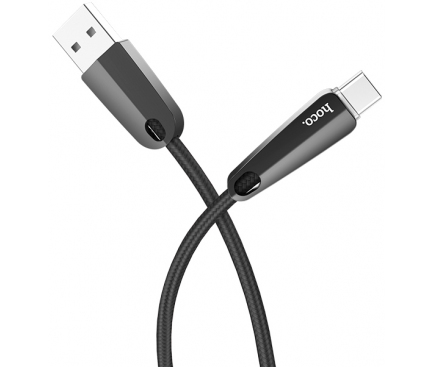 Cablu Date si Incarcare USB la USB Type-C HOCO U35 Space Shuttle Smart Power Off, 2.4A, 1.2 m, Negru