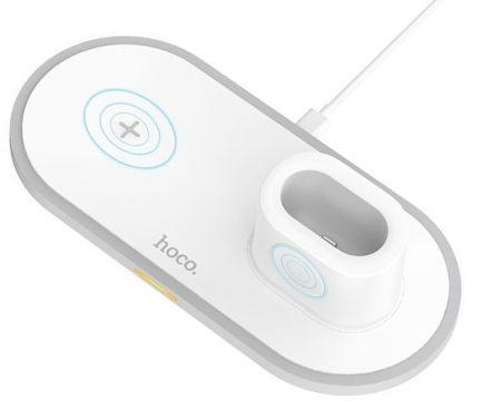 Incarcator Retea Wireless HOCO CW21 Wisdom pentru Apple iPhone / iWatch / Airpods, Quick Charge, 3in1, Alb, Blister