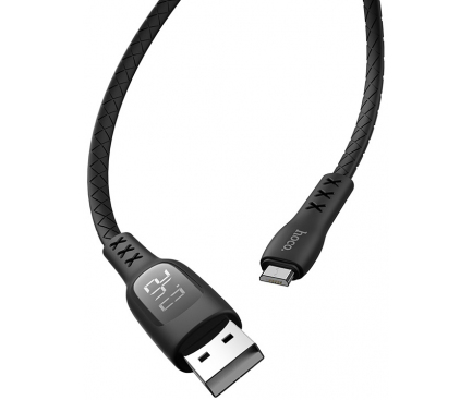 Cablu Date si Incarcare USB la MicroUSB HOCO S6 Sentinel, Afisaj Led, 2.4A, 1.2 m, Negru, Blister 