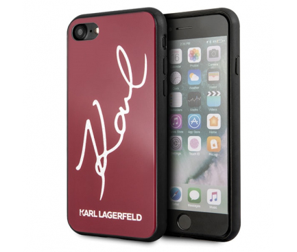 Husa TPU Karl Lagerfeld Signature Glitter pentru Apple iPhone 7 / Apple iPhone 8 / Apple iPhone SE (2020), Rosie, Blister KLHCI8DLKSRE 